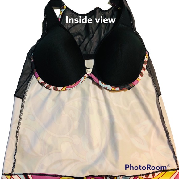 Athleta paisley swimwear top Tankini top only attached bra pull on style Sz Sm - Picture 11 of 16